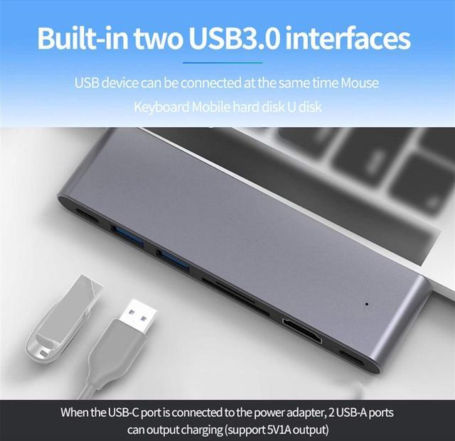 Alt view image 6 of 7 - Dual-Type C Hub to HDMI,4K USB3.0 Splitter Port,Laptop Docking Station,7 in 1 USB C Adapter,for MacBook Pro2016/Air18/17/18