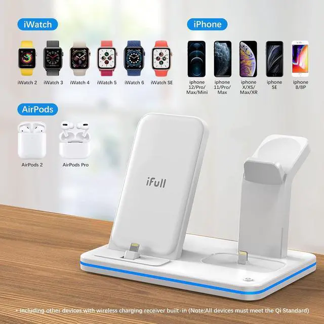 Alt view image 3 of 6 - iPhone Charger Stand,QI Fast 3 in 1 Charging Station,Charging Dock for Apple iPhone 14/13/12/11/11pro/11pro Max/X/XS/XR/Xs Max/8/8 Plus,iWatch Series, AirPods 1/2/3/Pro