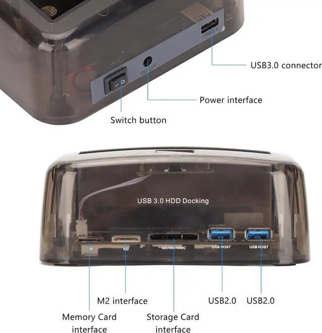 Alt view image 6 of 7 - USB3.0 to IDE SATA HDD Docking Station, 6Gbps Dual Bay External Hard Drive Docking Station One Click Backup with LED Indicator(US)