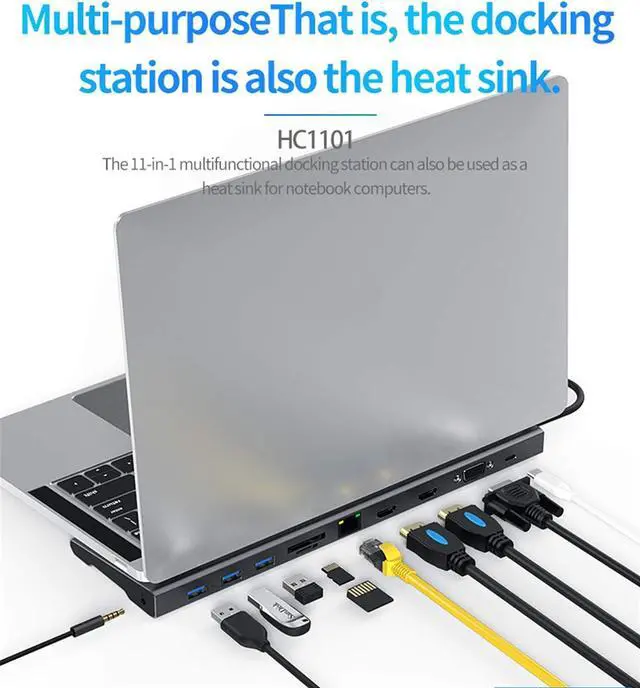Alt view image 2 of 7 - Laptop Docking Stations,Cooling Base,Type-C Expansion Dock,Dual Hdmi Network Card PD 11 in One,USB Hub Splitter
