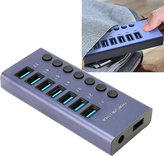 Alt view image 3 of 7 - USB 3.0 Docking Station, USB 3.0 Hub Adapter 5Gbps Transmission 7 Ports Individual Switch for Phone (US Plug)