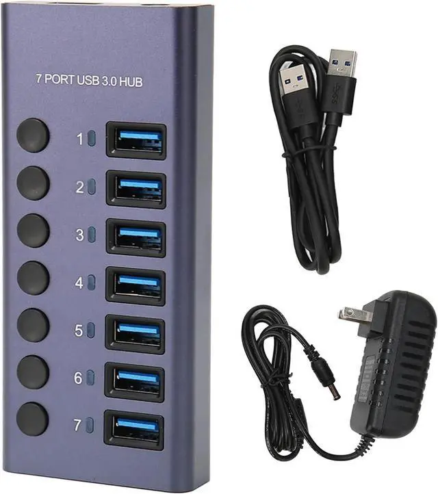 Alt view image 5 of 7 - USB 3.0 Docking Station, USB 3.0 Hub Adapter 5Gbps Transmission 7 Ports Individual Switch for Phone (US Plug)