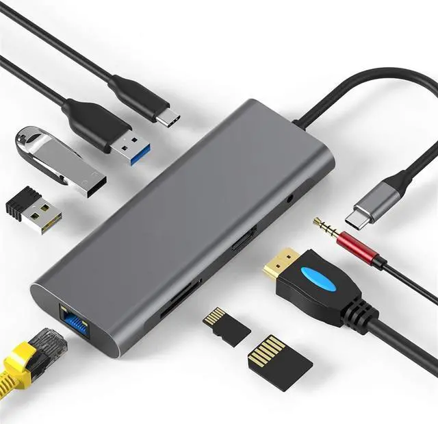 Main image of Type-C Docking Station,HDMI/LAN Network Port/PD Fast Charge,3xUSB 3.0,SD TF Card Slot,3.5mm Earphone 9-in-1 Converter,Notebook Docking Station