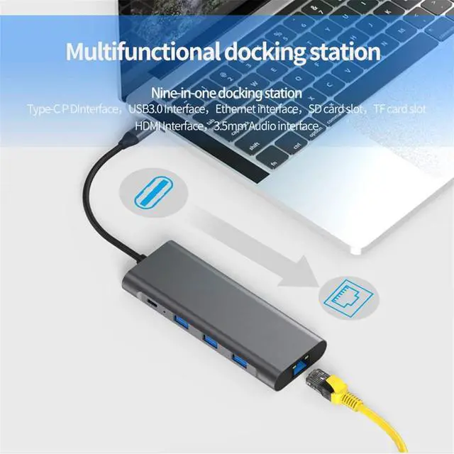 Alt view image 4 of 7 - Type-C Docking Station,HDMI/LAN Network Port/PD Fast Charge,3xUSB 3.0,SD TF Card Slot,3.5mm Earphone 9-in-1 Converter,Notebook Docking Station