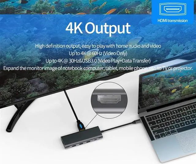 Alt view image 5 of 7 - Type-C Docking Station,HDMI/LAN Network Port/PD Fast Charge,3xUSB 3.0,SD TF Card Slot,3.5mm Earphone 9-in-1 Converter,Notebook Docking Station