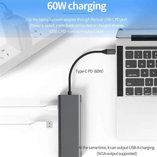 Alt view image 6 of 7 - Type-C Docking Station,HDMI/LAN Network Port/PD Fast Charge,3xUSB 3.0,SD TF Card Slot,3.5mm Earphone 9-in-1 Converter,Notebook Docking Station