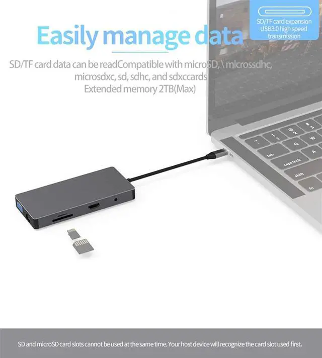 Alt view image 7 of 7 - USB C HUB Type C to Docking Station,USB 3.0 Double HDMI Adapter High Speed Splitter,for MacBook PC Laptop Accessorie