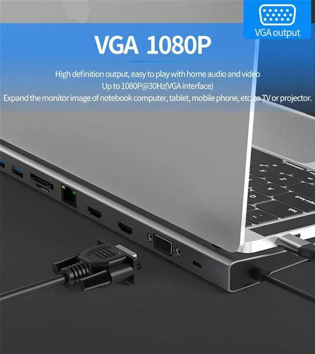 Alt view image 5 of 7 - Laptop Docking Stations,Cooling Base,Type-C Expansion Dock,Dual Hdmi Network Card PD 11 in One,USB Hub Splitter