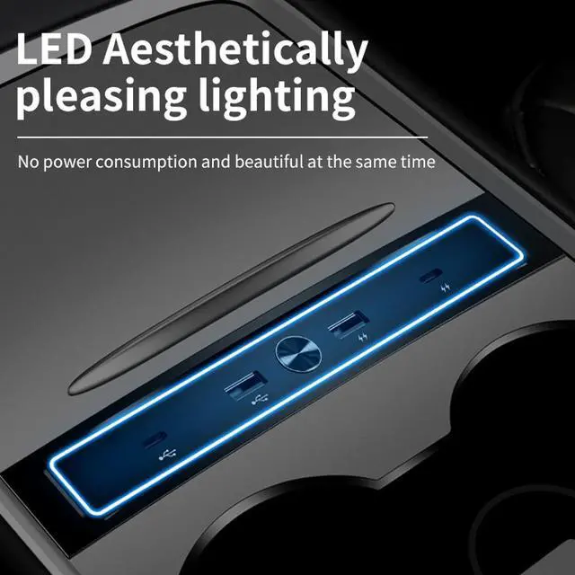 Alt view image 5 of 6 - USB Hub Multiport Adapter for Car, 4 in 1 LED Hub for Tesla 2022 2023 Model 3 Model Y, Car USB Charger Multi Port, Compatible Docking Station of Center Console Smart Sensor with Blue Led Light