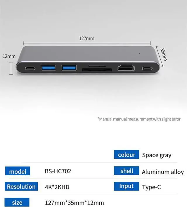 Alt view image 7 of 7 - Dual-Type C USB 3.0 HUB,for MacBook Pro2016/17/18/Air18,2 USB 3.0 HUB to 4K HD,TF SD Card Reader,80w PD Adapter,Docking Station