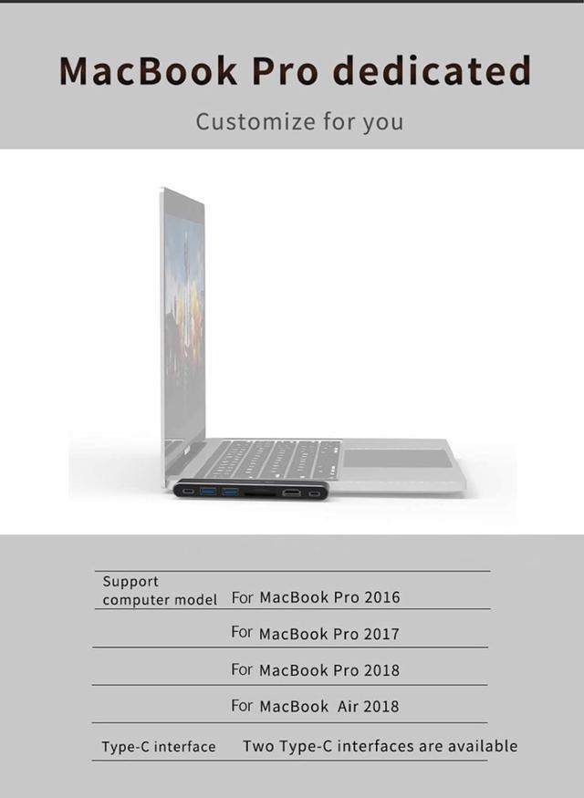 Alt view image 2 of 7 - Dual-Type C Hub to HDMI,4K USB3.0 Splitter Port,Laptop Docking Station,7 in 1 USB C Adapter,for MacBook Pro2016/Air18/17/18