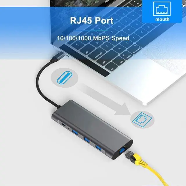 Alt view image 3 of 7 - USB C-Type Hub Adapter 9-in-1 Aluminum USB-C Docking Station with USB 3.0 X 3, 4K HDMI, SD/Micro SD Card Reader Ethernet Port 3.5 Audio Cable