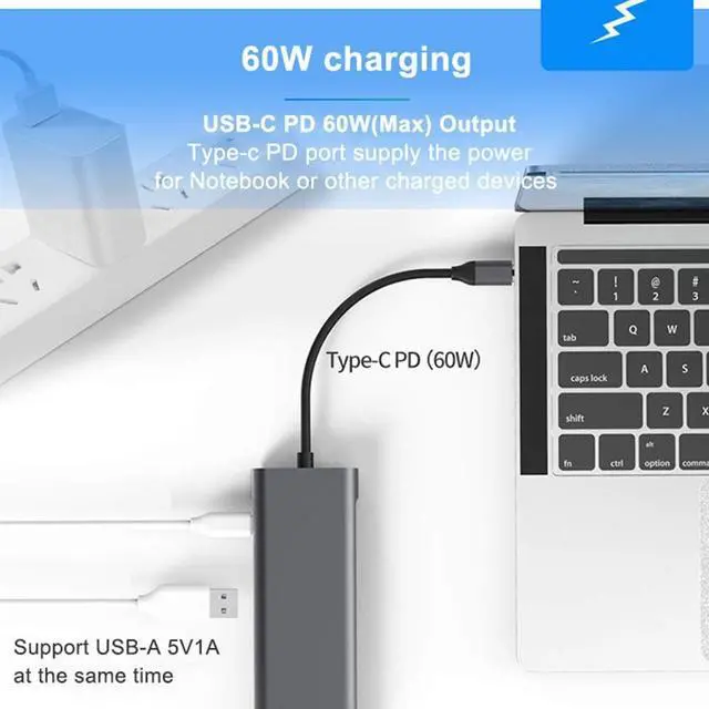 Alt view image 4 of 7 - USB C-Type Hub Adapter 9-in-1 Aluminum USB-C Docking Station with USB 3.0 X 3, 4K HDMI, SD/Micro SD Card Reader Ethernet Port 3.5 Audio Cable