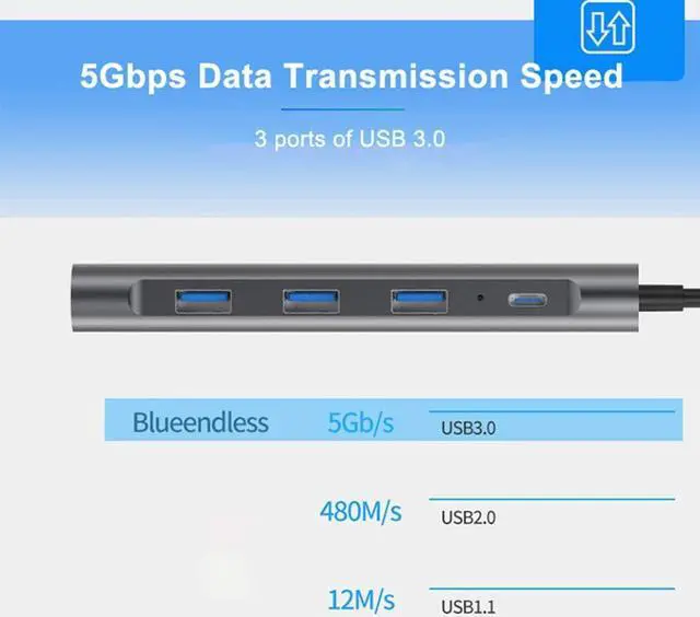 Alt view image 6 of 7 - USB C-Type Hub Adapter 9-in-1 Aluminum USB-C Docking Station with USB 3.0 X 3, 4K HDMI, SD/Micro SD Card Reader Ethernet Port 3.5 Audio Cable