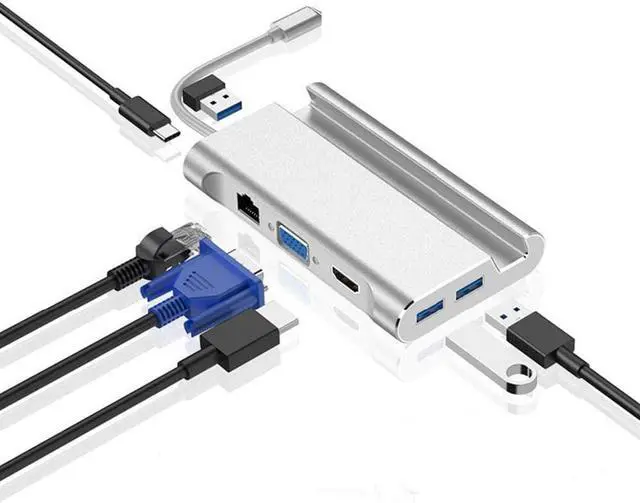 Main image of Type-C Expansion Dock Seven-in-One HUB Hub with Mobile Phone Bracket Office Laptop Docking Station 3.0-Gigabit Network Port Splitter VGA Adapter