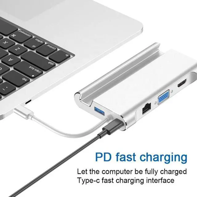 Alt view image 6 of 7 - Type-C Expansion Dock Seven-in-One HUB Hub with Mobile Phone Bracket Office Laptop Docking Station 3.0-Gigabit Network Port Splitter VGA Adapter