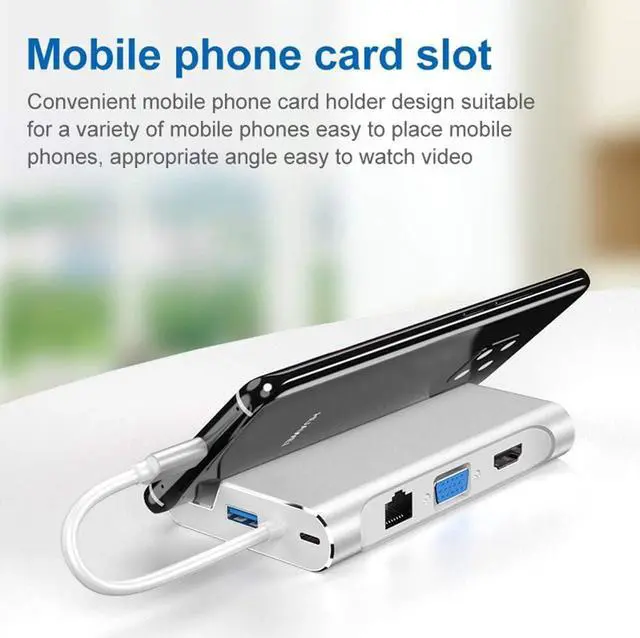 Alt view image 5 of 7 - Type-C Expansion Dock Seven-in-One HUB Hub with Mobile Phone Bracket Office Laptop Docking Station 3.0-Gigabit Network Port Splitter VGA Adapter