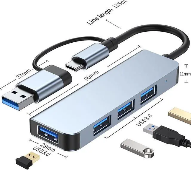 Main image of DHTtechky USB C Hub Adapter,(USB-C+USB-A) Male to USB Female Adapter,2-in-1 USB Hub 3.0 x 4 Ports,USB Type C to 4Ports USB3.0 Data Adapter USB Splitter Compatible for USB/USB-C Series&Laptop.
