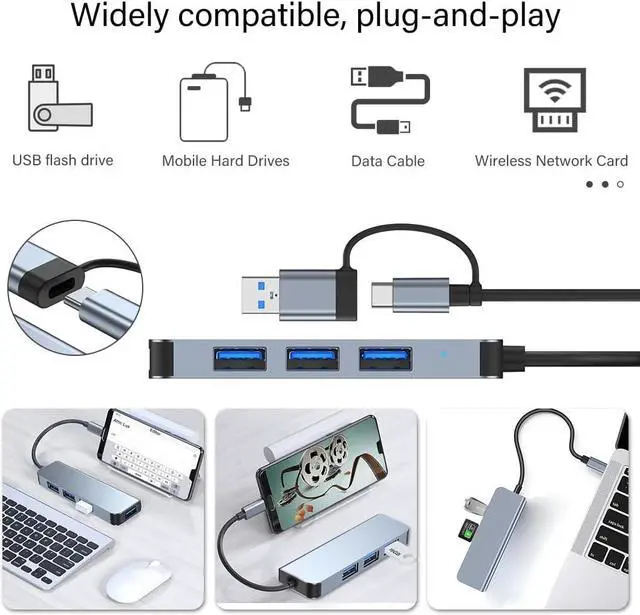 Alt view image 3 of 7 - DHTtechky USB C Hub Adapter,(USB-C+USB-A) Male to USB Female Adapter,2-in-1 USB Hub 3.0 x 4 Ports,USB Type C to 4Ports USB3.0 Data Adapter USB Splitter Compatible for USB/USB-C Series&Laptop.