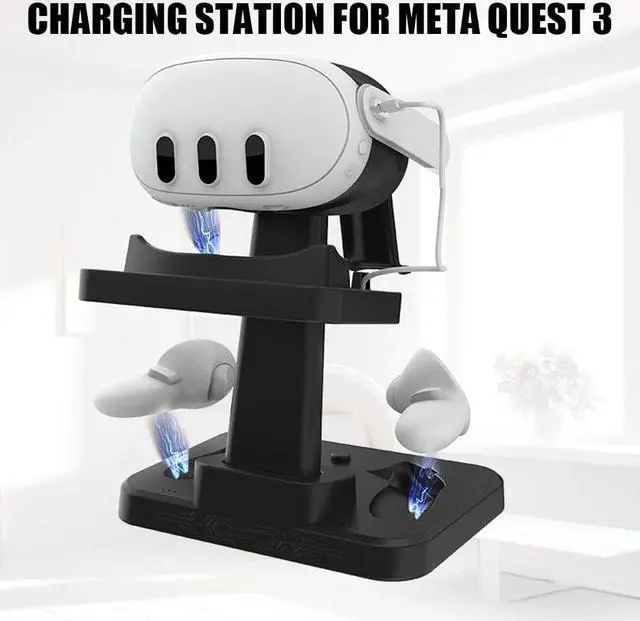 Alt view image 3 of 7 - Charging Station for Meta Quest 3, VR Charging Station for Oculus Quest 3,Charging Station Controller Charging Station VR Display Stand with LED Indicator Charging Cable Compatible for Meta Quest 3