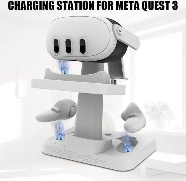 Alt view image 4 of 7 - Charging Station for Meta Quest 3, VR Charging Station for Oculus Quest 3,Charging Station Controller Charging Station VR Display Stand with LED Indicator Charging Cable Compatible for Meta Quest 3