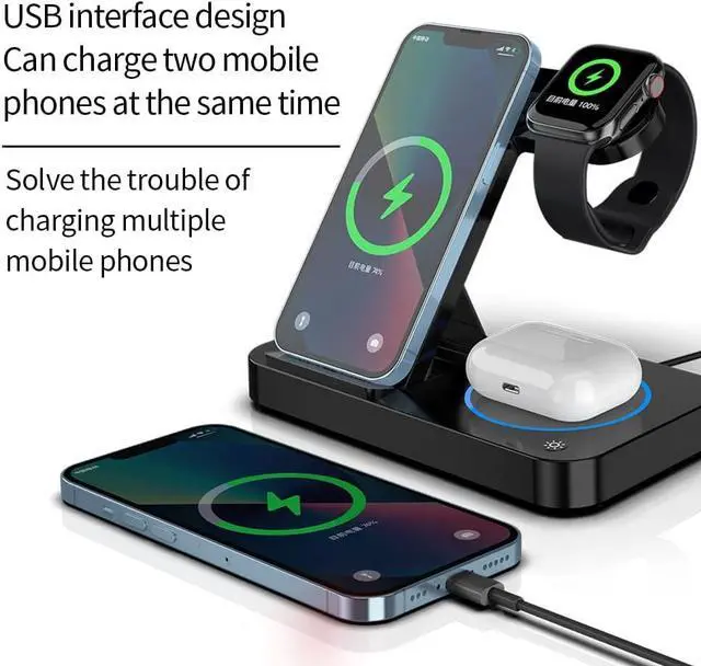 Alt view image 5 of 7 - Wireless Charger, 3 in 1 Wireless Charging Dock for iPhone 14/13/12/11/Pro/Max/Plus/XS/XR/X/8, Apple Watch 8/7/6/5/4/3/2/SE & AirPods 3/2/Pro.