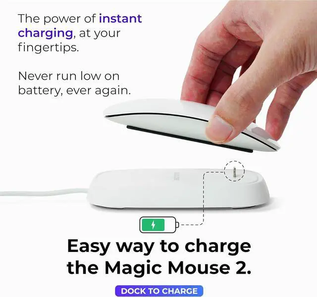 Alt view image 2 of 6 - Charging Station Compatible with Apple Magic Mouse 2 - White - Perfect Accessories | Usable As Charging Dock, Stand & Charger | Includes 5ft (1.5m) USB-A Cable | Lightning Connector