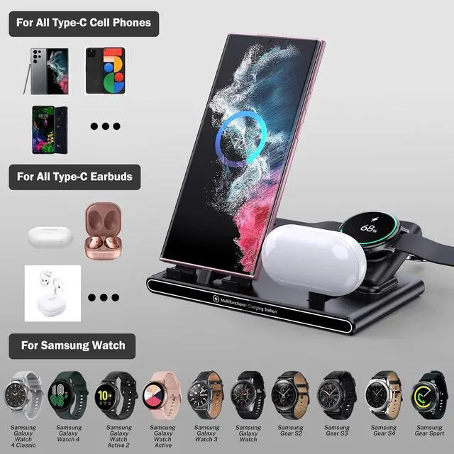 Alt view image 2 of 7 - Charging Station for Samsung S23 Ultra, with 1800 mAh Portable Samsung Watch 5 Charger, Samsung Charging Dock for Samsung Galaxy Z Fold5/Z Flip5/S23/S22/S21, Galaxy Watch 6/5 Pro/4/3, Galaxy Buds2 Pro