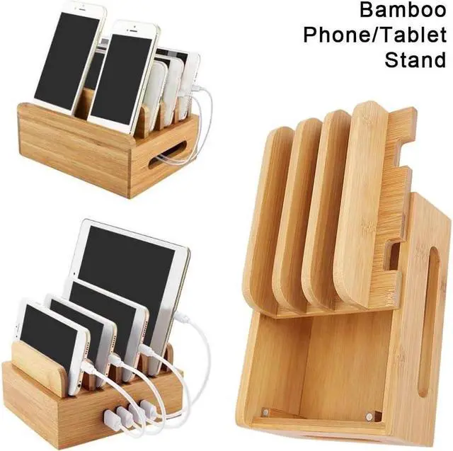 Alt view image 2 of 7 - Bamboo Wooden Charging Station for Multiple Device Holder Desktop Docking Stations Organizer Stand for Phone Pad Watch Tablet