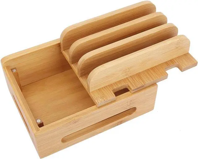 Alt view image 6 of 7 - Bamboo Wooden Charging Station for Multiple Device Holder Desktop Docking Stations Organizer Stand for Phone Pad Watch Tablet