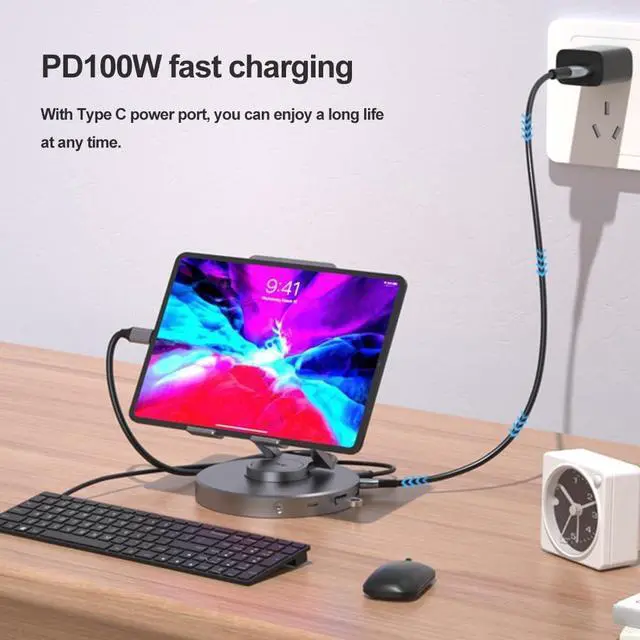 Alt view image 3 of 7 - Akloker USB C Docking Station Swivel Stand 4k/60Hz Multiport Hub Adapter PD 100W USB3.0 10Gbps HDMI-Compatible Port for Steam Deck/Switch/ASUS Rog Ally