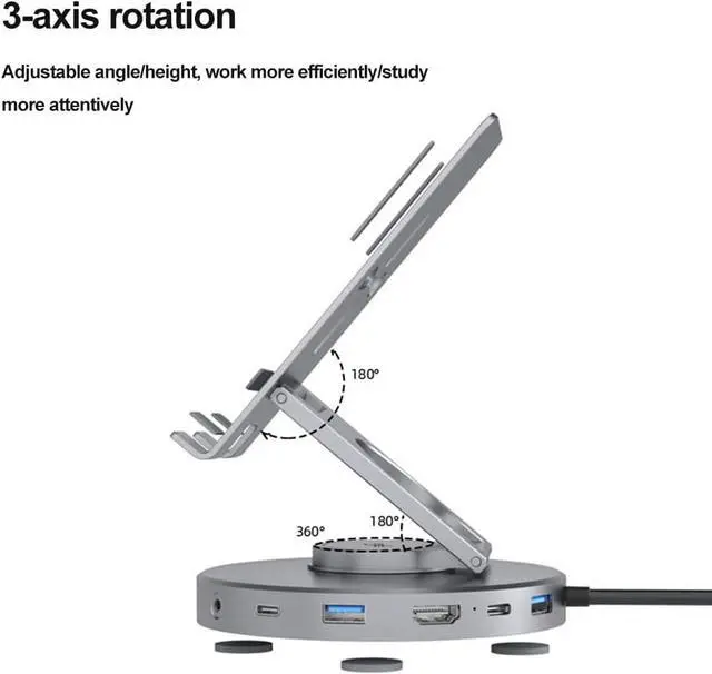 Alt view image 6 of 7 - Akloker USB C Docking Station Swivel Stand 4k/60Hz Multiport Hub Adapter PD 100W USB3.0 10Gbps HDMI-Compatible Port for Steam Deck/Switch/ASUS Rog Ally
