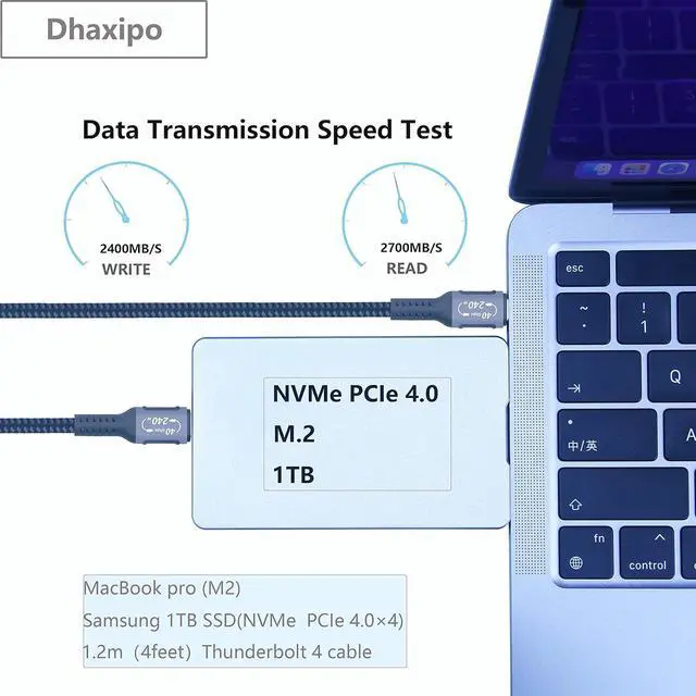 Alt view image 4 of 7 - Dhaxipo USB 4 for Thunderbolt 4 Cable 4FT [2 Pack], 40 Gbps Data Transfer with 240W and 4K@144Hz 5K@ 60Hz or 8K@30Hz,Compatible with Thunderbolt 4/3 Cable and USB C,fit for Laptop,Docking,Monitor.