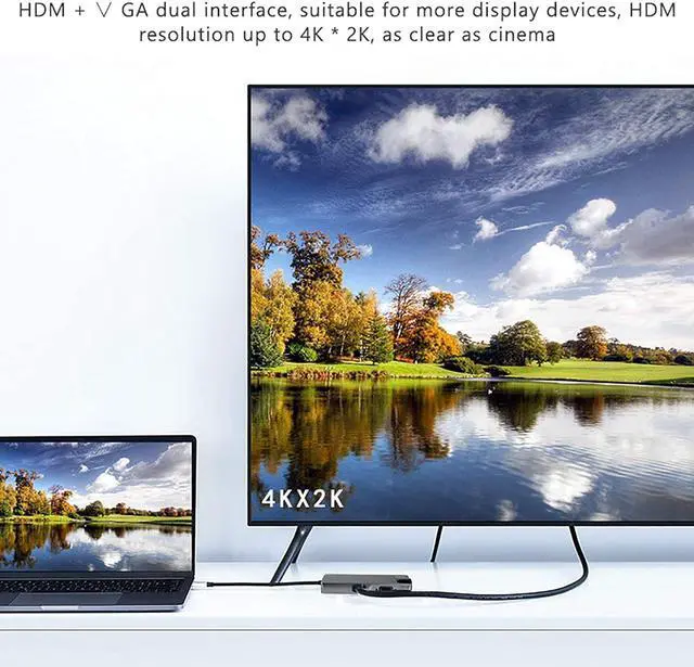 Alt view image 6 of 7 - SHUBHU 12 in 1 4K UHD Type C Hub USB3.0 HDMI VGA PD Adapter Docking Station for PC MacBooks Pro Air, Chromebook Pixel Laptop, Grey, D