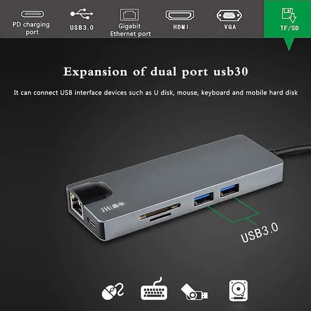 Alt view image 7 of 7 - SHUBHU 12 in 1 4K UHD Type C Hub USB3.0 HDMI VGA PD Adapter Docking Station for PC MacBooks Pro Air, Chromebook Pixel Laptop, Grey, D