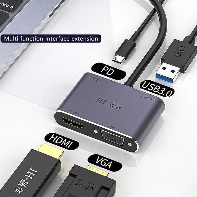 Alt view image 5 of 7 - SHUBHU 12 in 1 4K UHD Type C Hub USB3.0 HDMI VGA PD Adapter Docking Station for PC MacBooks Pro Air, Chromebook Pixel Laptop, Black, H