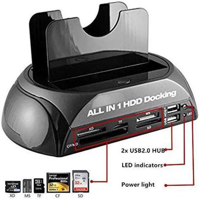 Alt view image 3 of 7 - TZOU 2.5" / 3.5" IDE SATA HDD Docking Station Card Reader Hub US Plug