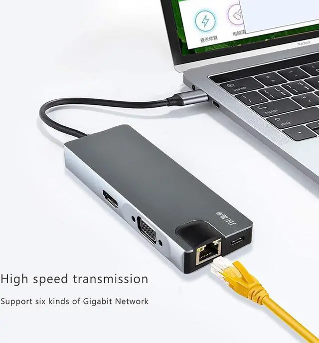 Alt view image 3 of 7 - SHUBHU 12 in 1 4K UHD Type C Hub USB3.0 HDMI VGA PD Adapter Docking Station for PC MacBooks Pro Air, Chromebook Pixel Laptop, Grey, D