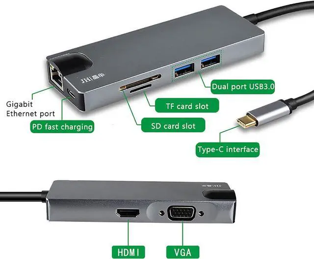 Alt view image 4 of 7 - SHUBHU 12 in 1 4K UHD Type C Hub USB3.0 HDMI VGA PD Adapter Docking Station for PC MacBooks Pro Air, Chromebook Pixel Laptop, Grey, D