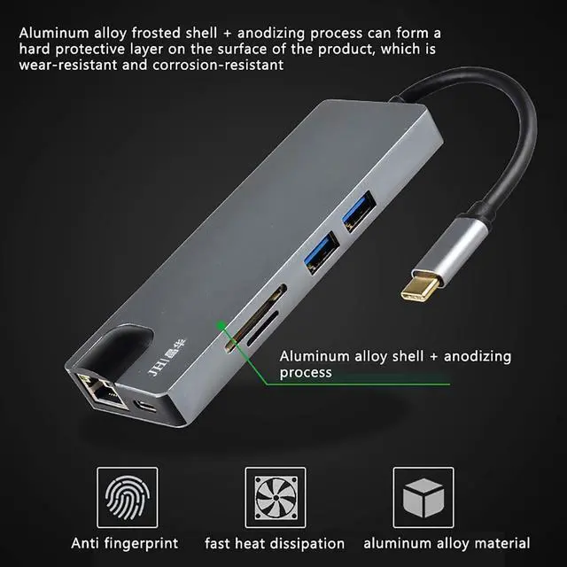 Alt view image 5 of 7 - SHUBHU 12 in 1 4K UHD Type C Hub USB3.0 HDMI VGA PD Adapter Docking Station for PC MacBooks Pro Air, Chromebook Pixel Laptop, Grey, D