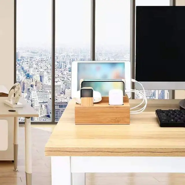 Alt view image 6 of 7 - Kadimendium Bamboo Charging Storage Rack Mobile Phone Watch Rack Holder Organizer Desk Docking Station Organizer for Home Office Use