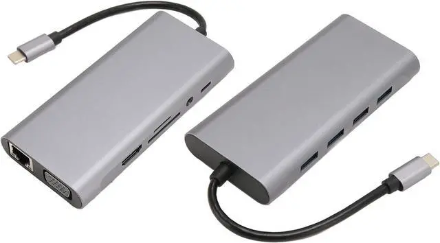 Main image of 11 in 1 USB C Hub Multiport Adapter, 4 X USB3.0, HD 4K VGA, RJ45 Ethernet, PD Charging, 3.5mm Sound, USB C Docking Station with 5Gbps Data Transfer, Card Slot and PD100W Charging