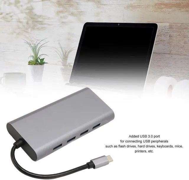 Alt view image 4 of 7 - 11 in 1 USB C Hub Multiport Adapter, 4 X USB3.0, HD 4K VGA, RJ45 Ethernet, PD Charging, 3.5mm Sound, USB C Docking Station with 5Gbps Data Transfer, Card Slot and PD100W Charging