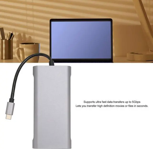Alt view image 7 of 7 - 11 in 1 USB C Hub Multiport Adapter, 4xUSB3.0 HD 4K VGA RJ45 Ethernet PD Charging 3.5mm Sound, Deep Sky Gray Aluminum Alloy Docking Station for Laptops