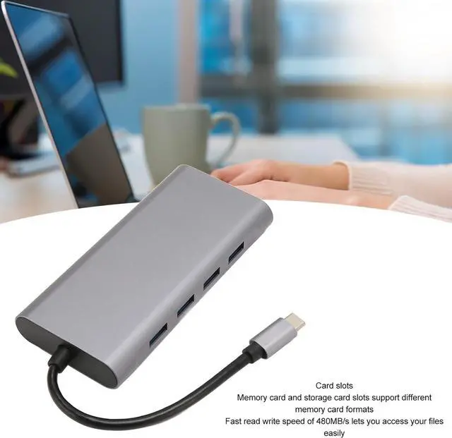Alt view image 6 of 7 - 11 in 1 USB C Hub Multiport Adapter, 4 X USB3.0, HD 4K VGA, RJ45 Ethernet, PD Charging, 3.5mm Sound, USB C Docking Station with 5Gbps Data Transfer, Card Slot and PD100W Charging