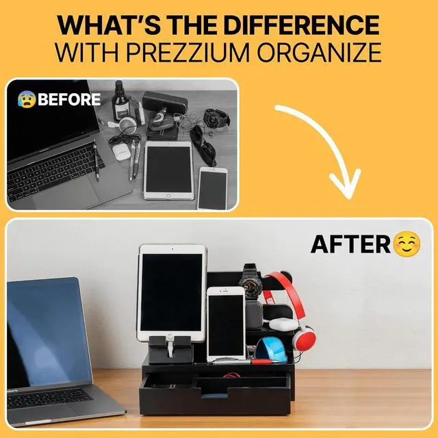 Alt view image 5 of 6 - PREZZIUM Wood Phone Docking Station, Nightstand Organizer, Gifts for Men and Women, Gadgets for Men, Bedroom Organization, Cell Phone Stand Key Holder Wallet Stand, Phone Docking Station