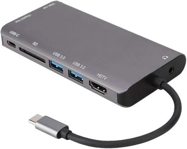 Main image of Type-C USB Hub, 8 in 1 USB3.0x2+HDMI/VGA+Jack 3.5+Gigabit Network LAN+Type-C(Pd) Port Adapter Charging Docking Station for Notebook Laptop