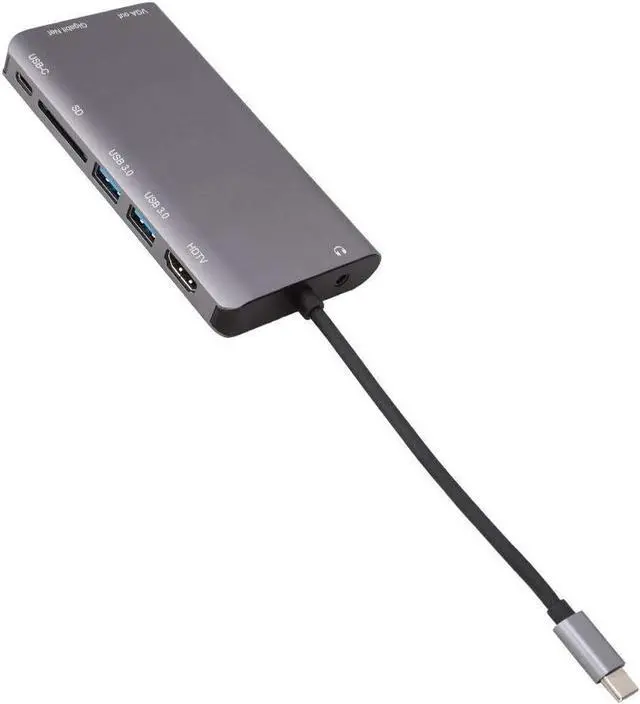 Alt view image 7 of 7 - Type-C USB Hub, 8 in 1 USB3.0x2+HDMI/VGA+Jack 3.5+Gigabit Network LAN+Type-C(Pd) Port Adapter Charging Docking Station for Notebook Laptop