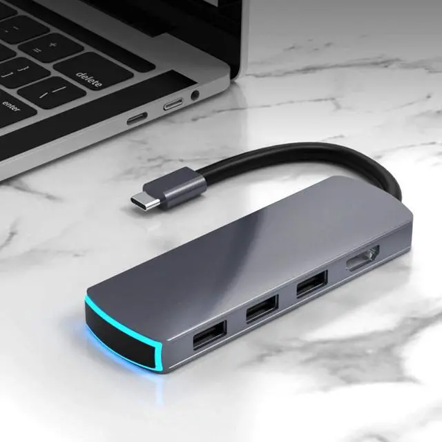 Alt view image 4 of 7 - USB C Hub Adapter,6 in 1 Docking Station Dark Green Multifunctional Type-C to HDMI High-Definition Hub Adapter