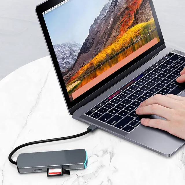 Alt view image 5 of 7 - USB C Hub Adapter,6 in 1 Docking Station Dark Green Multifunctional Type-C to HDMI High-Definition Hub Adapter